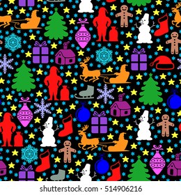 Vector illustrations of Christmas multicolor pattern seamless on black background