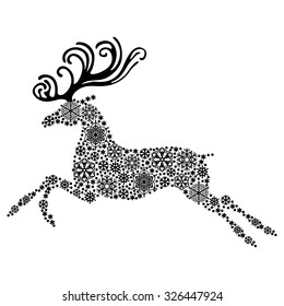 Vector illustrations of Christmas reindeer silhouette consisting of snowflakes