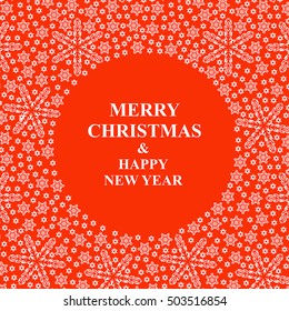 Vector illustrations of Christmas round snowflakes card on red background