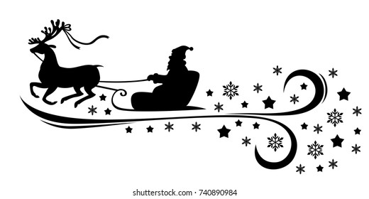 Vector illustrations of Christmas Santa ridding sleight in snowflakes