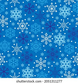 Vector illustrations of Christmas snowflakes pattern seamless on blue background