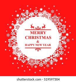 Vector illustrations of Christmas snowflakes round red background