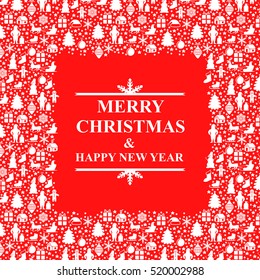 Vector illustrations of Christmas white greeting frame on red background