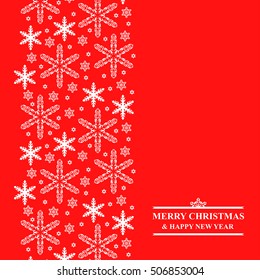 Vector illustrations of Christmas white snowflakes vertical design card on red background