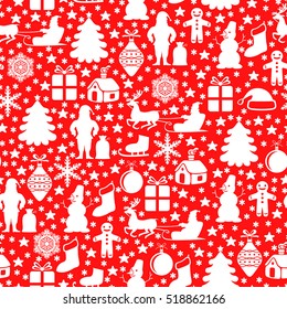 Vector illustrations of Christmas white symbol pattern seamless on red background