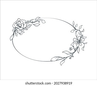 Vector, illustrations circle wreath of flower floral arrangement black and white