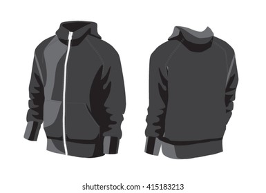 Vector illustrations of clothes. Black Sweatshirt with a zipper 