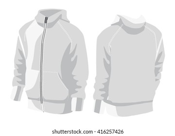 Vector illustrations of clothes. White Sweatshirt with a zipper