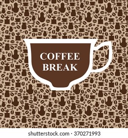 Vector illustrations of Coffee break brown background with cap