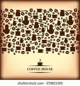 Vector illustrations of Coffee house horizontal card on old paper background