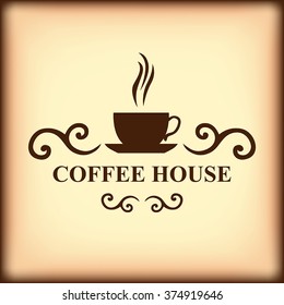 Vector illustrations of Coffee house icon on blur light brown background