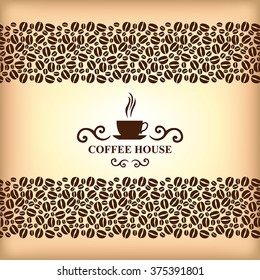 Vector illustrations of Coffee house ornamental card on blur background