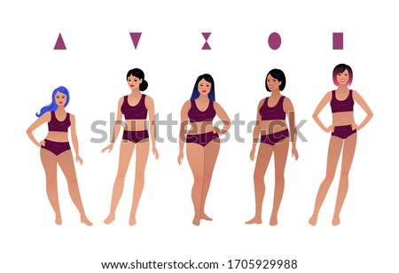 Vector illustrations collection of female body types characters isolated on white background.