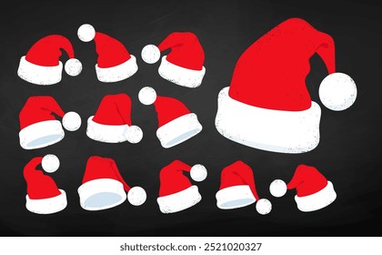 Coleção de ilustrações vetoriais de Chapéus Santa no fundo do quadro-negro