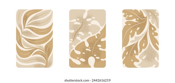 Colección de ilustraciones vectoriales de estampados vintage con hojas abstractas y ramas aisladas sobre fondo blanco. Plantillas de diseño floral moderno para tarjeta, cartel, invitación, folleto
