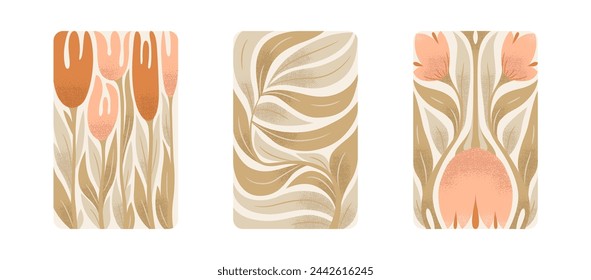 Vector illustrations collection of vintage prints with abstract flowers, leaves, branches isolated on white background. Modern floral design templates for poster, invitation, brochure, card