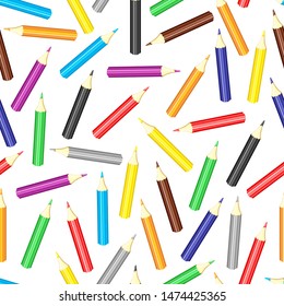 Vector illustrations of colored cartoon pencils pattern seamless