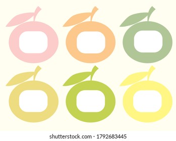 vector illustrations of colored mandarine in the form of frames, silhouettes of mandarines for your text: Advertising, banner, postcard