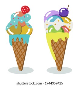 Vector illustrations of colorfull ice cream on white background.