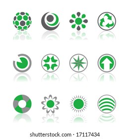 Vector illustrations of company logos in green and gray isolated on a white background