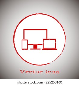 vector illustrations of computer and telephone Red round button on a gray background