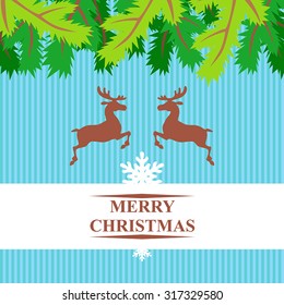 Vector illustrations of congratulation to Christmas decorated with a pair of reindeer, snowflakes and fir branches