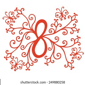 Vector illustrations of congratulatory card with 8 decorative floral elements and butterflies
