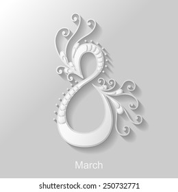 Vector illustrations of congratulatory Women's Day card with 8 decorative flat icon