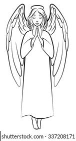 Vector Illustrations Contour Praying Angel Stock Vector (Royalty Free ...