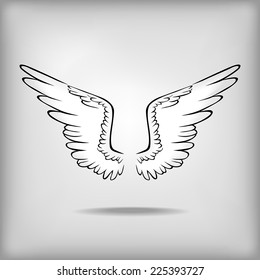 Vector illustrations of contour wings icon on gray background with shadow 