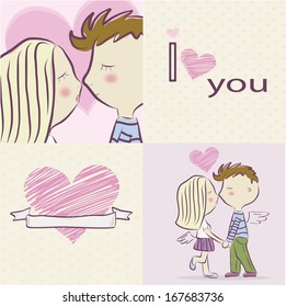 Vector illustrations of  couple in love ,hearts