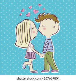 Vector illustrations of  couple in love and sweet kiss