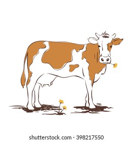 Vector illustrations -- cow with dandelion