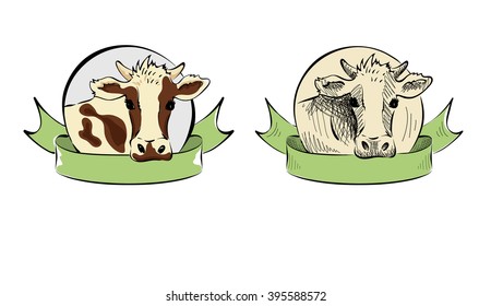 Vector illustrations -- cow, logotype for dairy and farm products