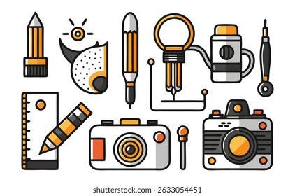 Vector illustrations creative tools and equipment