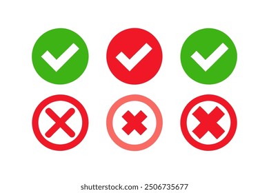 Vector illustrations of cross and tick icons, symbolizing approval, rejection, correct, and incorrect. Ideal for use in forms, checklists, and user interfaces.