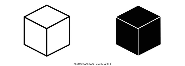 Vector illustrations of cubes in various arrangements in a simple black and white design. Editable stroke. Vector Illustration .