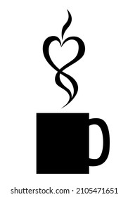 Ilustraciones vectoriales del vaso con bebida caliente y vapor en forma de corazón