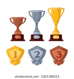 Vector illustrations of cups and awards on a white background.