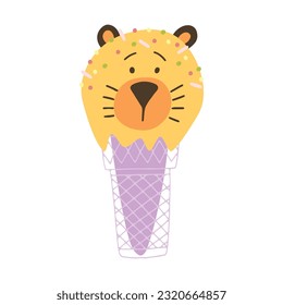 Vector illustrations of cute animals ice cream tiger.