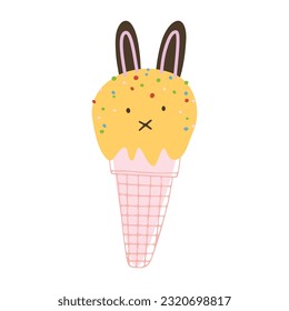 Vector illustrations of cute animals ice cream bunny.