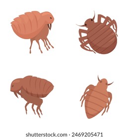 Vector illustrations of cute bed bugs in various poses, isolated on white background