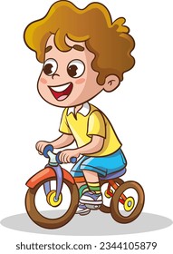 ilustraciones vectoriales de la bicicleta montada en niños adorables