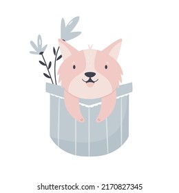 Vector illustrations of a cute corgi dog sitting in a little pocket. Adorable animal for prints, frame arts, wall designs