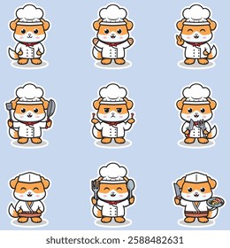 Vector Illustrations of cute Dog chef mascot cartoon character. Illustration Collection of Dog icon isolated. This is Vector Illustration.