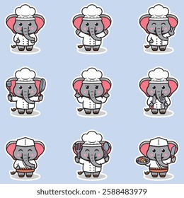 Vector Illustrations of cute Elephant chef mascot cartoon character. Illustration Collection of Elephant icon isolated. This is Vector Illustration.