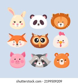 Vector illustrations with cute funny animal faces