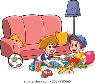 vector illustrations of  cute kids playing in the room