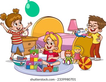 vector illustrations of  cute kids playing in the room