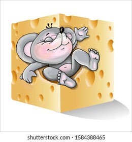 vector illustrations of cute mouse in cheese,east